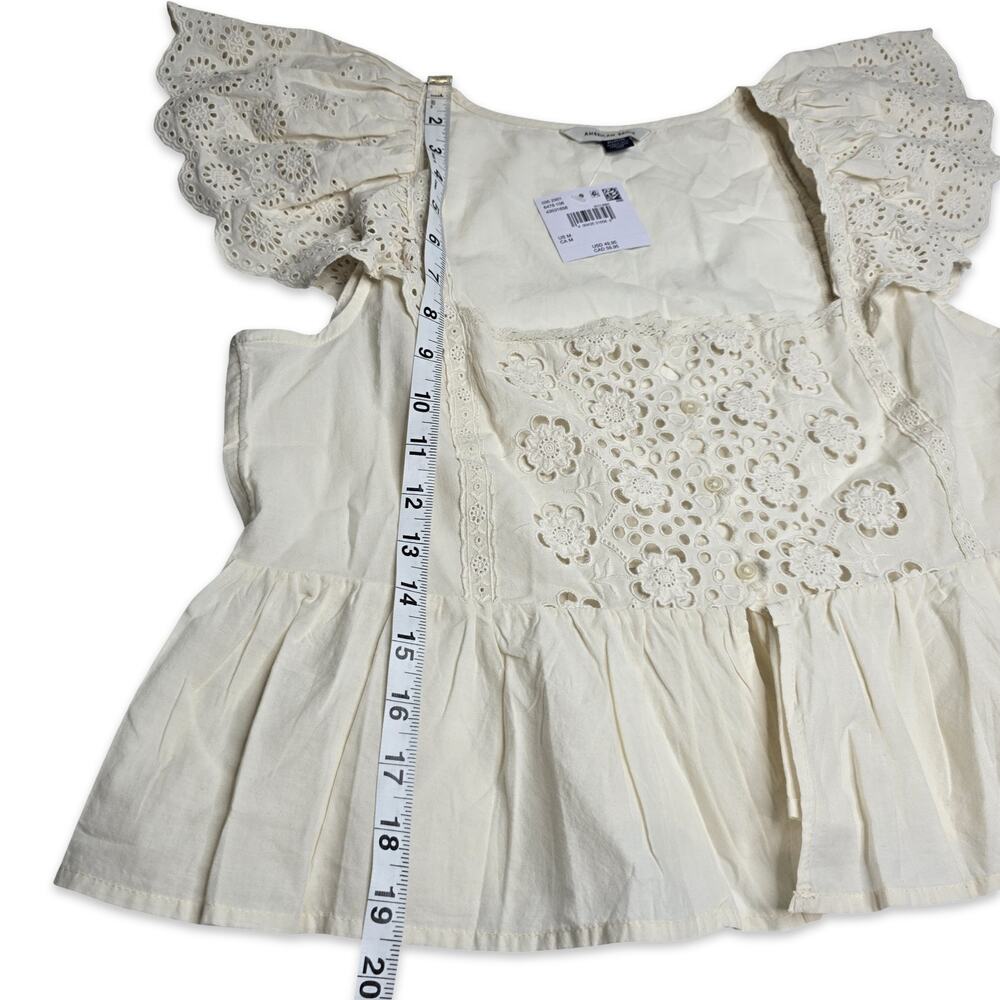 American Eagle Eyelet Lace Peplum Top Womens M Ivory Cottagecore Boho NWT - Picture 7 of 12